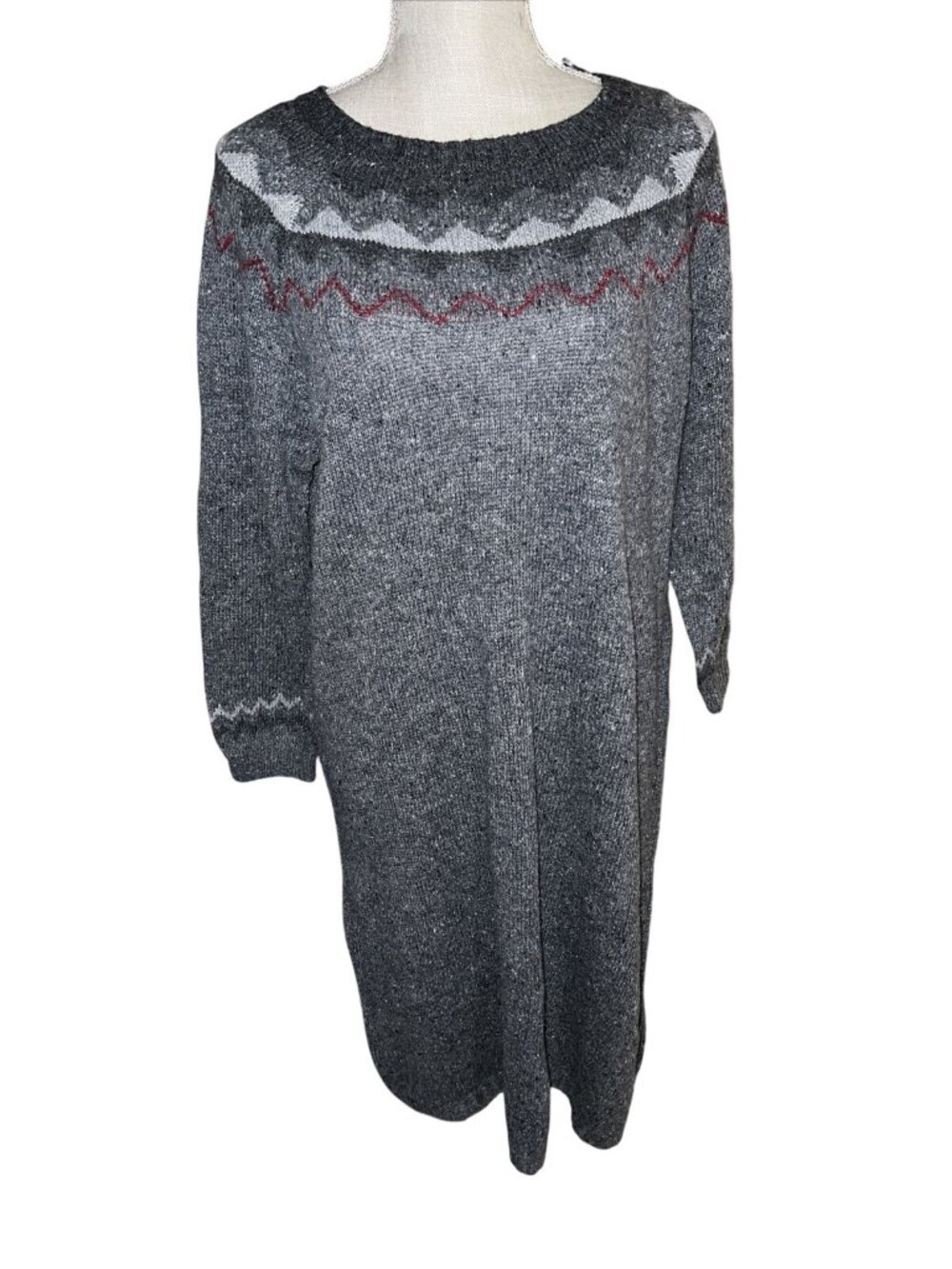 Bass Womens Gray Knit Sweater Dress W/Zigzag Pattern Long Sleeve XL